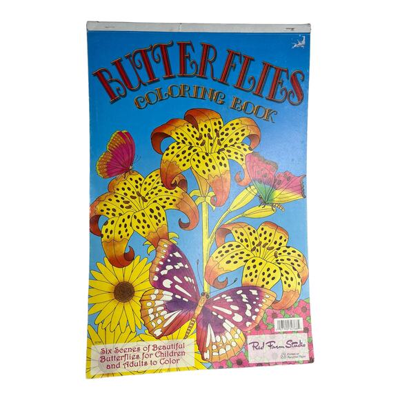 VTG Red Farm Studio Butterflies LARGE COLORING BOOK 6PG Carroza Art Attached 18" - Picture 8 of 8